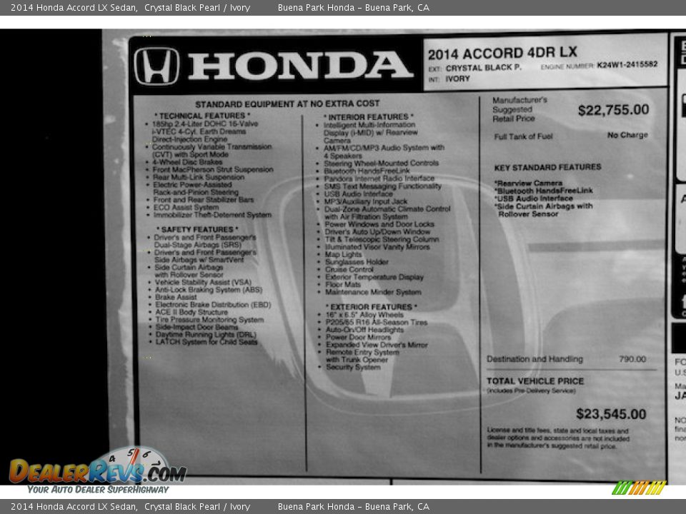 2014 Honda Accord LX Sedan Crystal Black Pearl / Ivory Photo #18