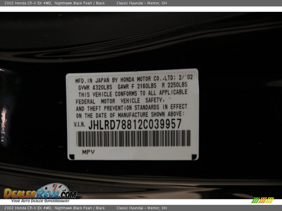2002 Honda CR-V EX 4WD Nighthawk Black Pearl / Black Photo #14