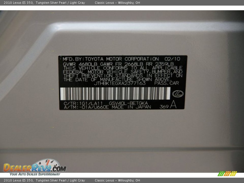 2010 Lexus ES 350 Tungsten Silver Pearl / Light Gray Photo #34