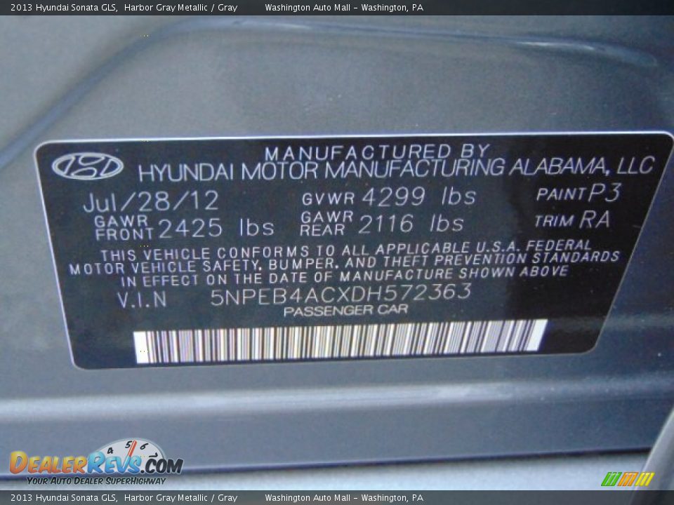 2013 Hyundai Sonata GLS Harbor Gray Metallic / Gray Photo #19