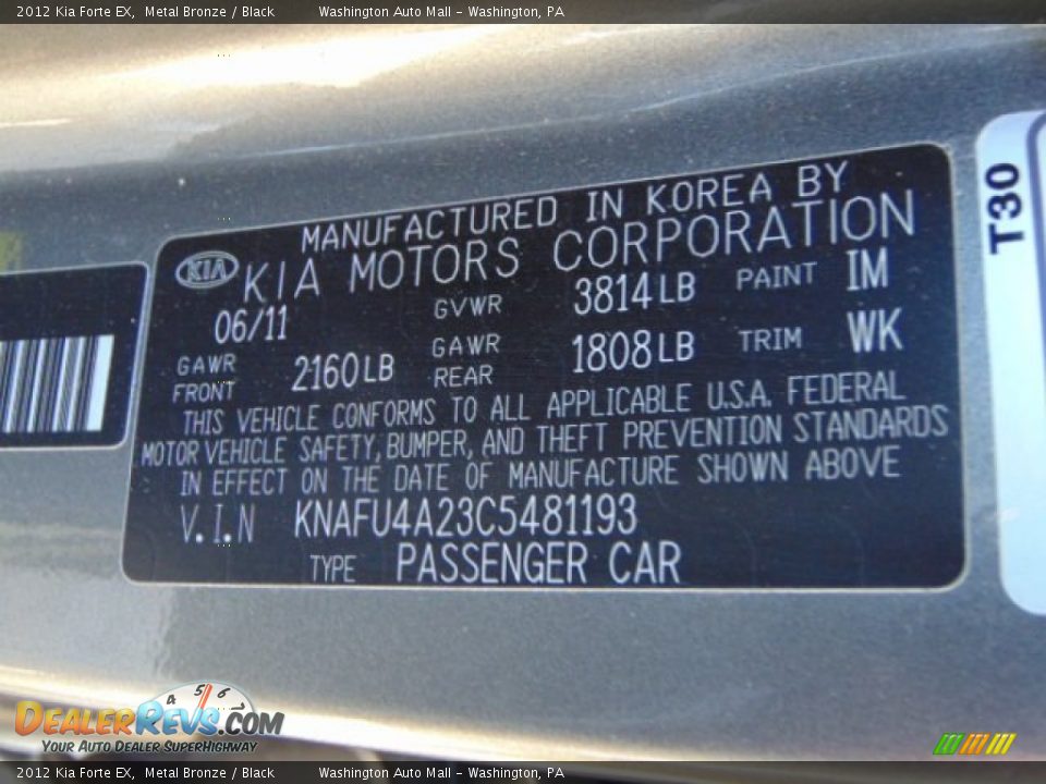 2012 Kia Forte EX Metal Bronze / Black Photo #19
