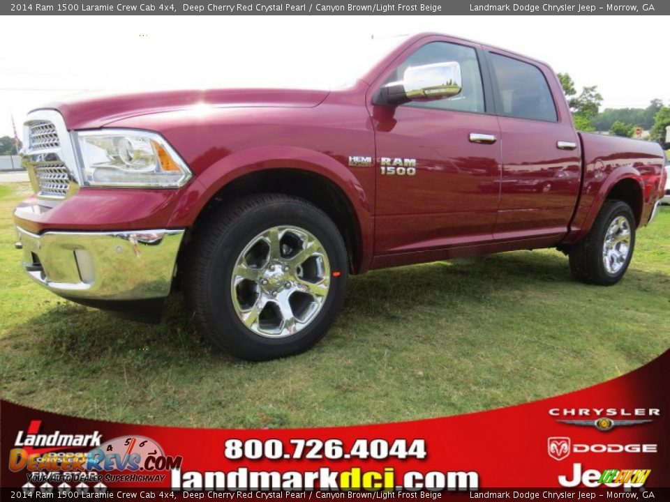 2014 Ram 1500 Laramie Crew Cab 4x4 Deep Cherry Red Crystal Pearl / Canyon Brown/Light Frost Beige Photo #1