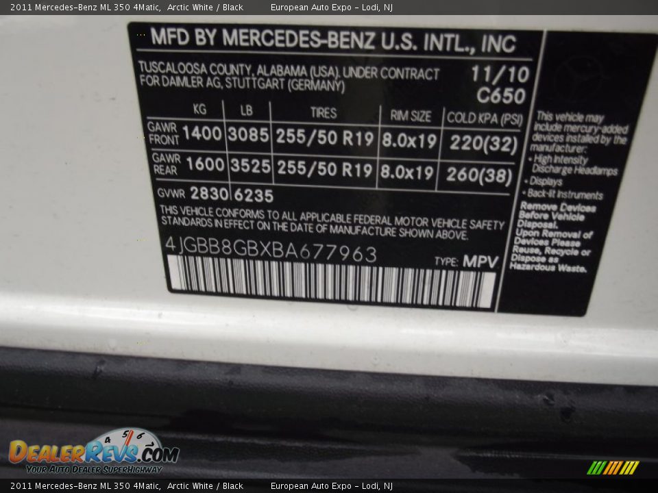 2011 Mercedes-Benz ML 350 4Matic Arctic White / Black Photo #34