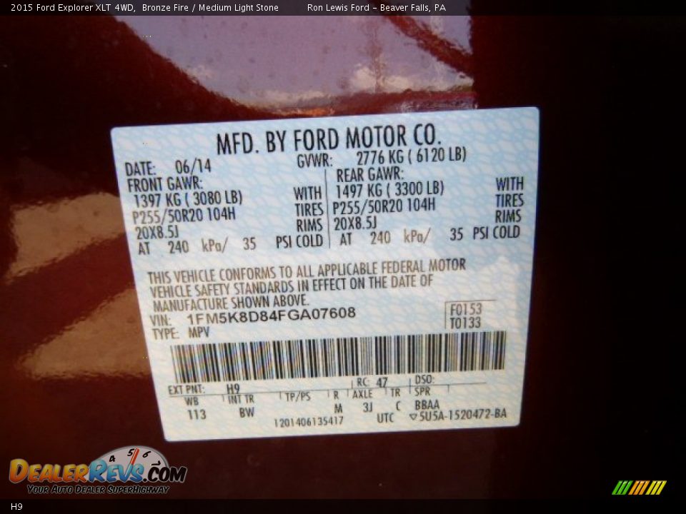 Ford Color Code H9 Bronze Fire