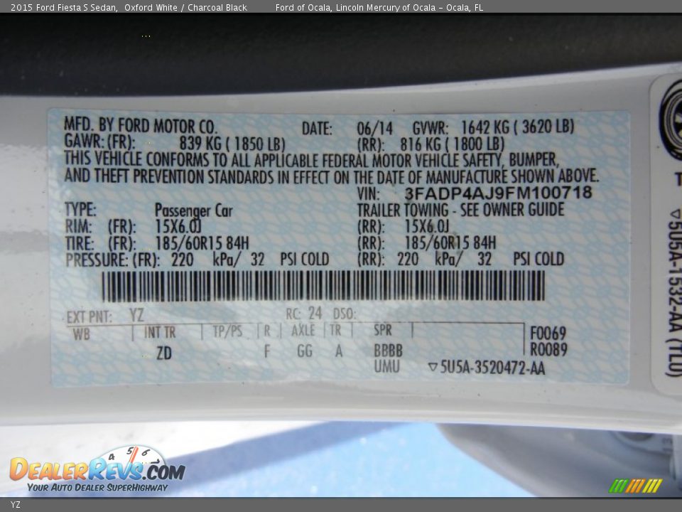 Ford Color Code YZ Oxford White