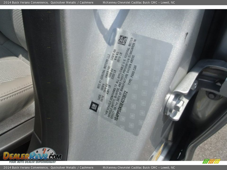 2014 Buick Verano Convenience Quicksilver Metallic / Cashmere Photo #7