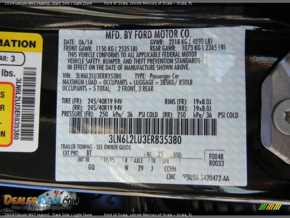 2014 Lincoln MKZ Hybrid Dark Side / Light Dune Photo #14