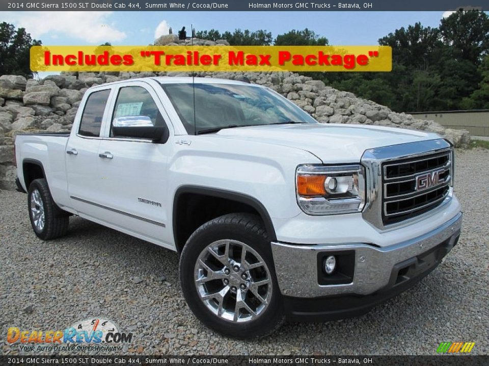 2014 GMC Sierra 1500 SLT Double Cab 4x4 Summit White / Cocoa/Dune Photo #1