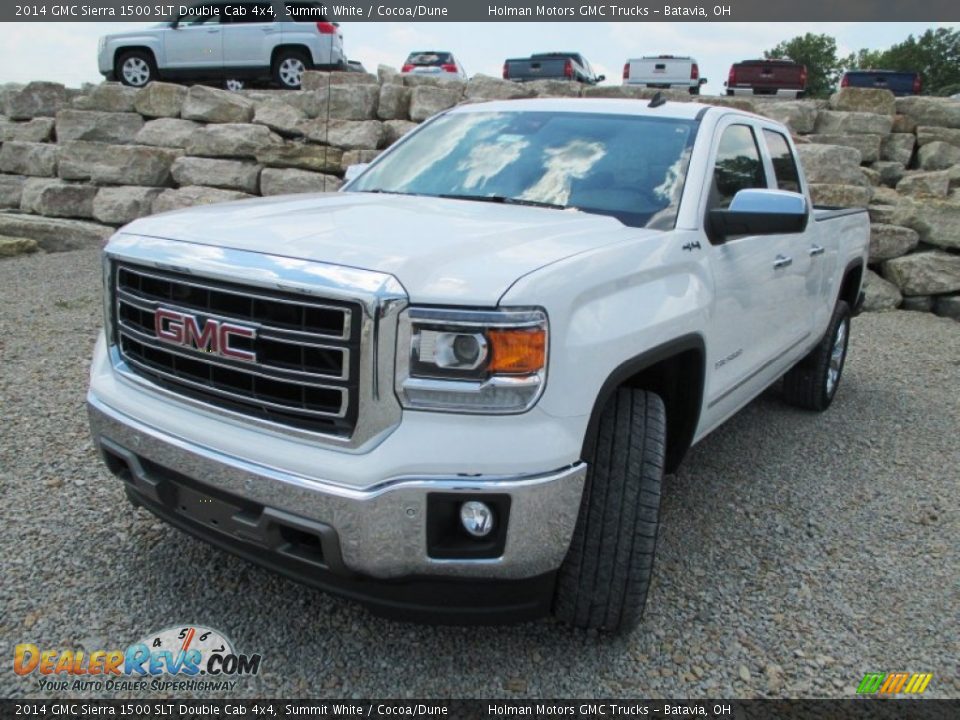 2014 GMC Sierra 1500 SLT Double Cab 4x4 Summit White / Cocoa/Dune Photo #2