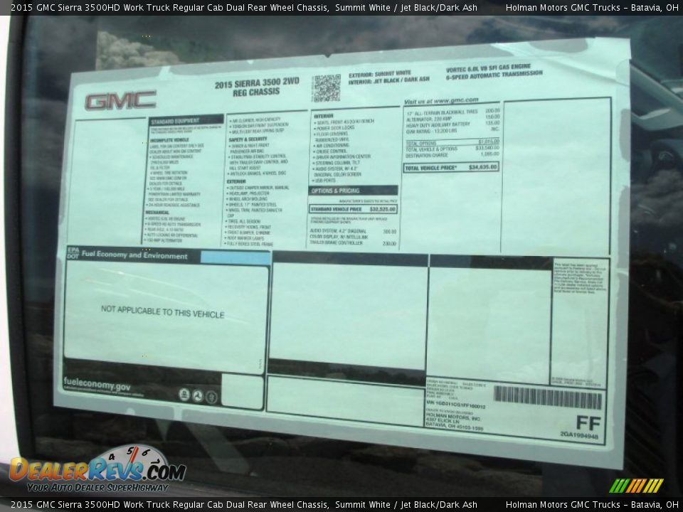2015 GMC Sierra 3500HD Work Truck Regular Cab Dual Rear Wheel Chassis Summit White / Jet Black/Dark Ash Photo #19