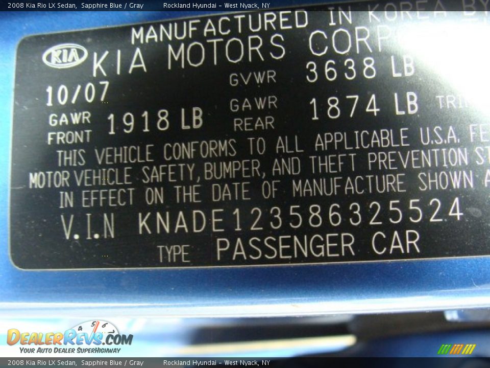 2008 Kia Rio LX Sedan Sapphire Blue / Gray Photo #28