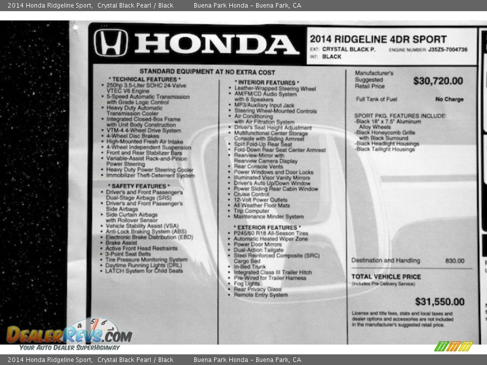 2014 Honda Ridgeline Sport Window Sticker Photo #18