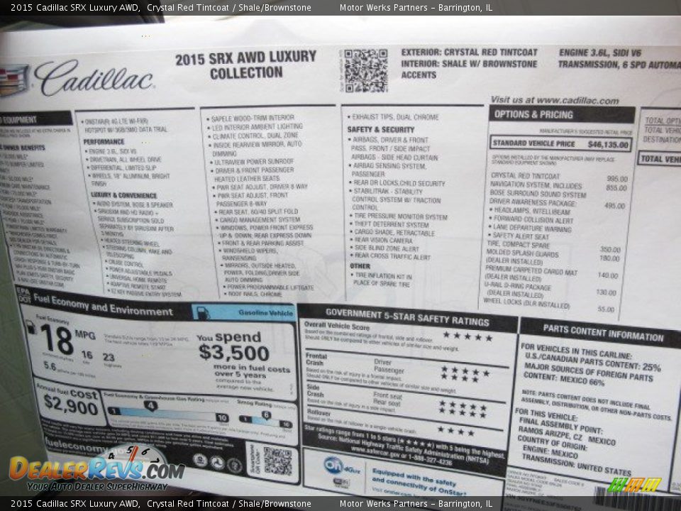 2015 Cadillac SRX Luxury AWD Window Sticker Photo #21