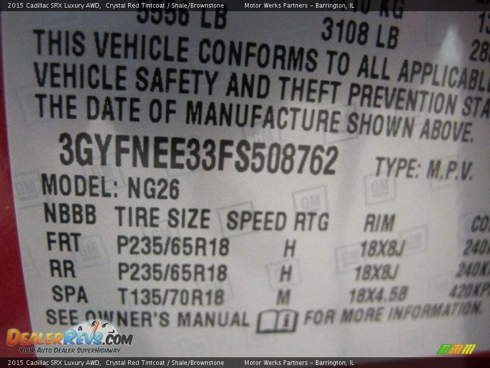 2015 Cadillac SRX Luxury AWD Crystal Red Tintcoat / Shale/Brownstone Photo #22