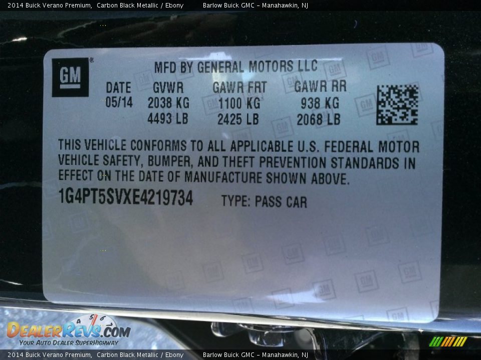 2014 Buick Verano Premium Carbon Black Metallic / Ebony Photo #9