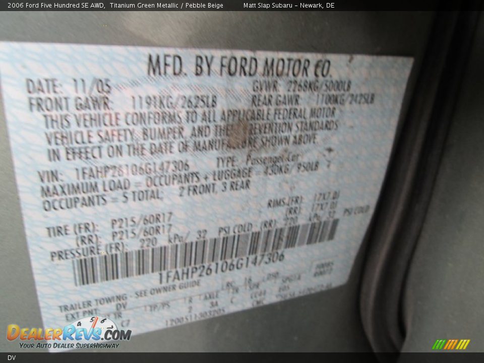 Ford Color Code DV Titanium Green Metallic