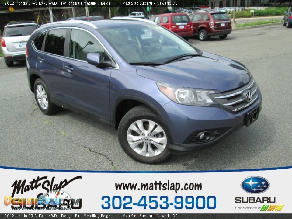 2012 Honda CR-V EX-L 4WD Twilight Blue Metallic / Beige Photo #1