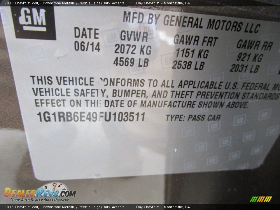 2015 Chevrolet Volt Brownstone Metallic / Pebble Beige/Dark Accents Photo #19