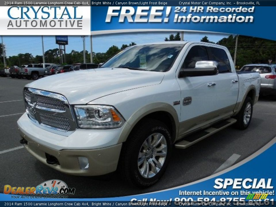2014 Ram 1500 Laramie Longhorn Crew Cab 4x4 Bright White / Canyon Brown/Light Frost Beige Photo #1