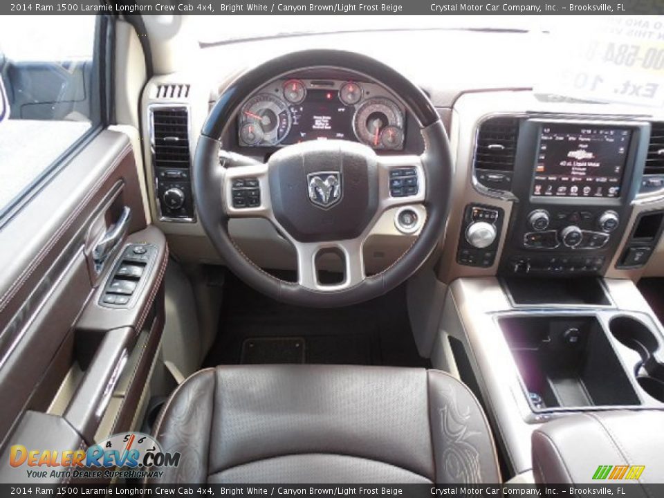 2014 Ram 1500 Laramie Longhorn Crew Cab 4x4 Bright White / Canyon Brown/Light Frost Beige Photo #6