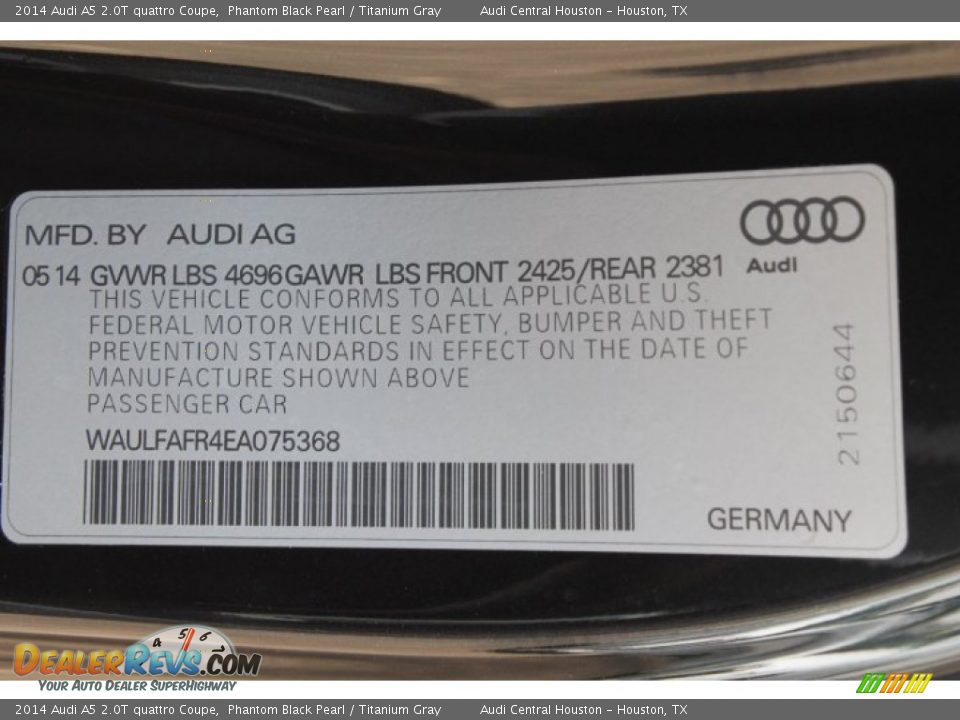 2014 Audi A5 2.0T quattro Coupe Phantom Black Pearl / Titanium Gray Photo #24