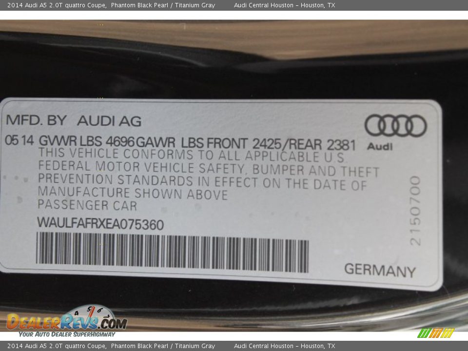 2014 Audi A5 2.0T quattro Coupe Phantom Black Pearl / Titanium Gray Photo #24