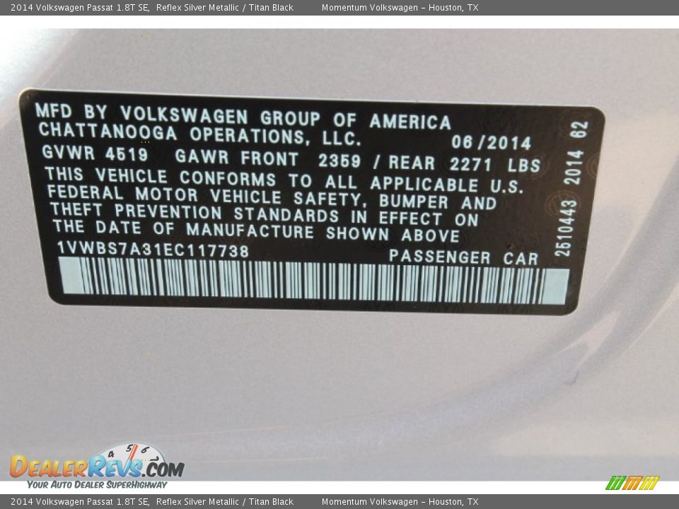 2014 Volkswagen Passat 1.8T SE Reflex Silver Metallic / Titan Black Photo #25