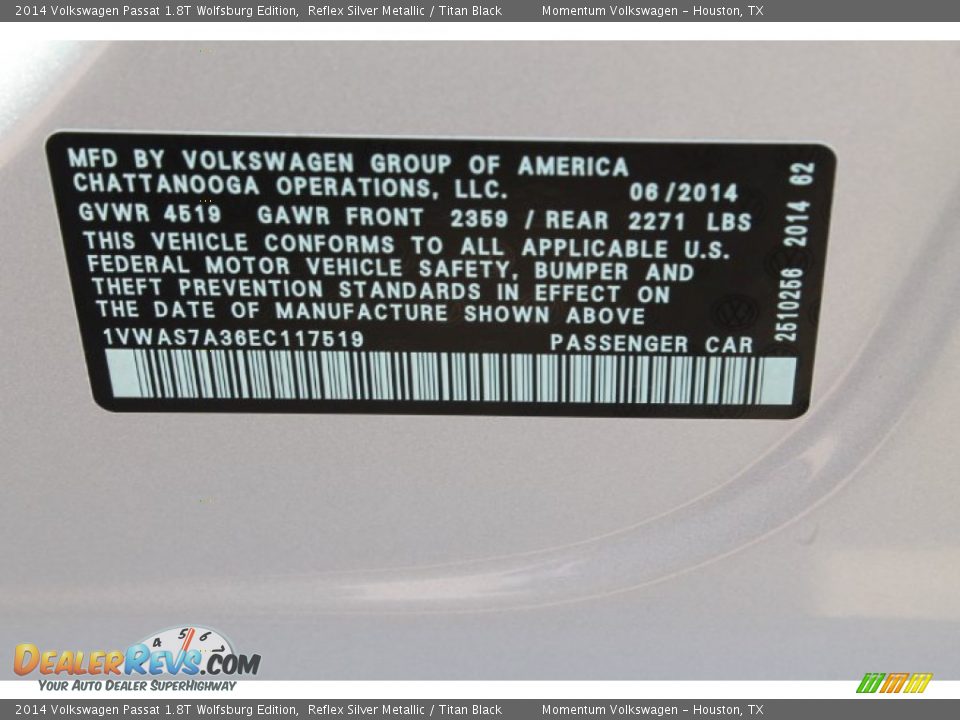2014 Volkswagen Passat 1.8T Wolfsburg Edition Reflex Silver Metallic / Titan Black Photo #24