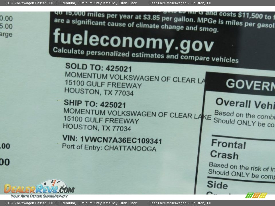 2014 Volkswagen Passat TDI SEL Premium Platinum Gray Metallic / Titan Black Photo #33