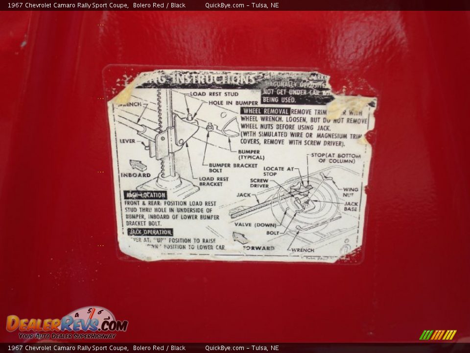 Info Tag of 1967 Chevrolet Camaro Rally Sport Coupe Photo #24