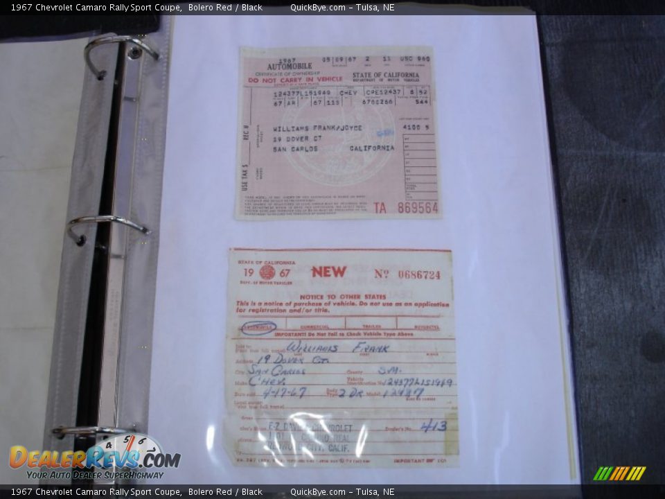 1967 Chevrolet Camaro Rally Sport Coupe Bolero Red / Black Photo #31