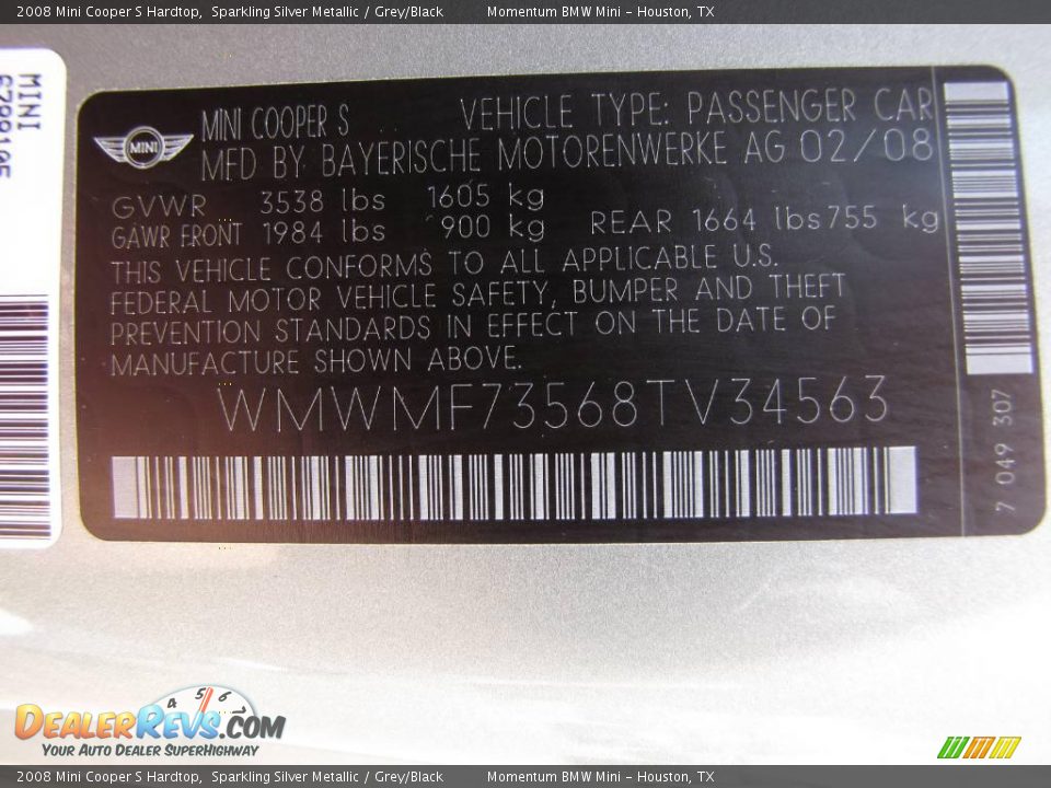 2008 Mini Cooper S Hardtop Sparkling Silver Metallic / Grey/Black Photo #33