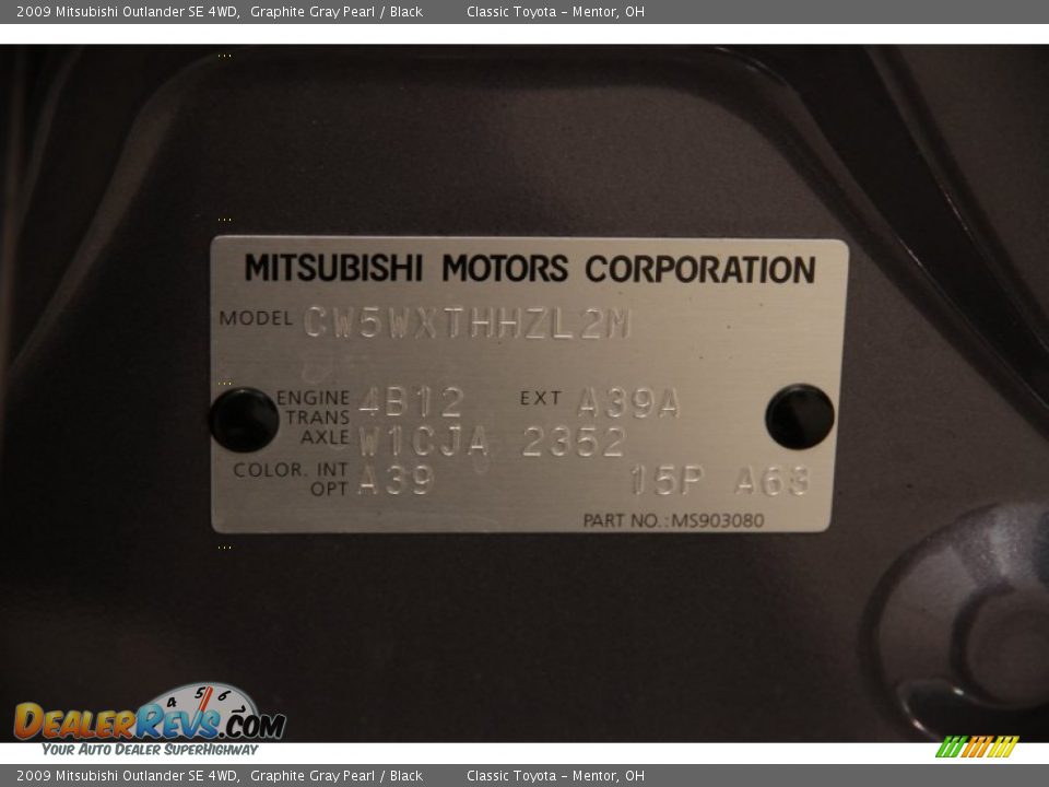 2009 Mitsubishi Outlander SE 4WD Graphite Gray Pearl / Black Photo #21