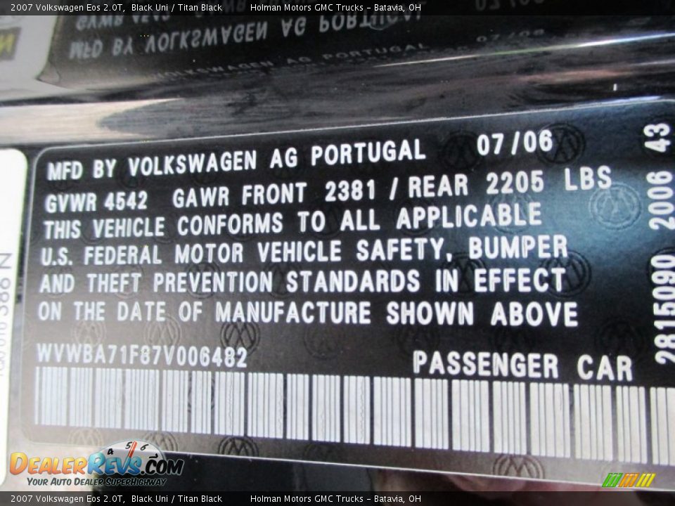 2007 Volkswagen Eos 2.0T Black Uni / Titan Black Photo #4