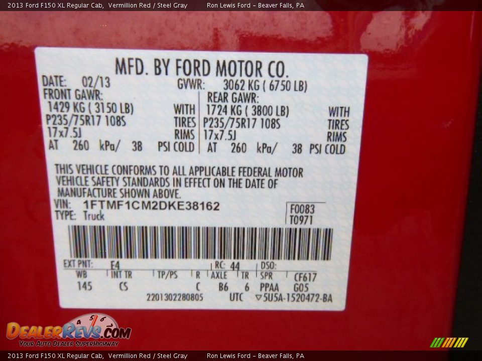 2013 Ford F150 XL Regular Cab Vermillion Red / Steel Gray Photo #20
