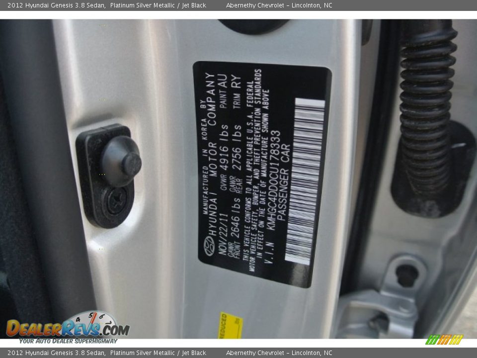 2012 Hyundai Genesis 3.8 Sedan Platinum Silver Metallic / Jet Black Photo #7