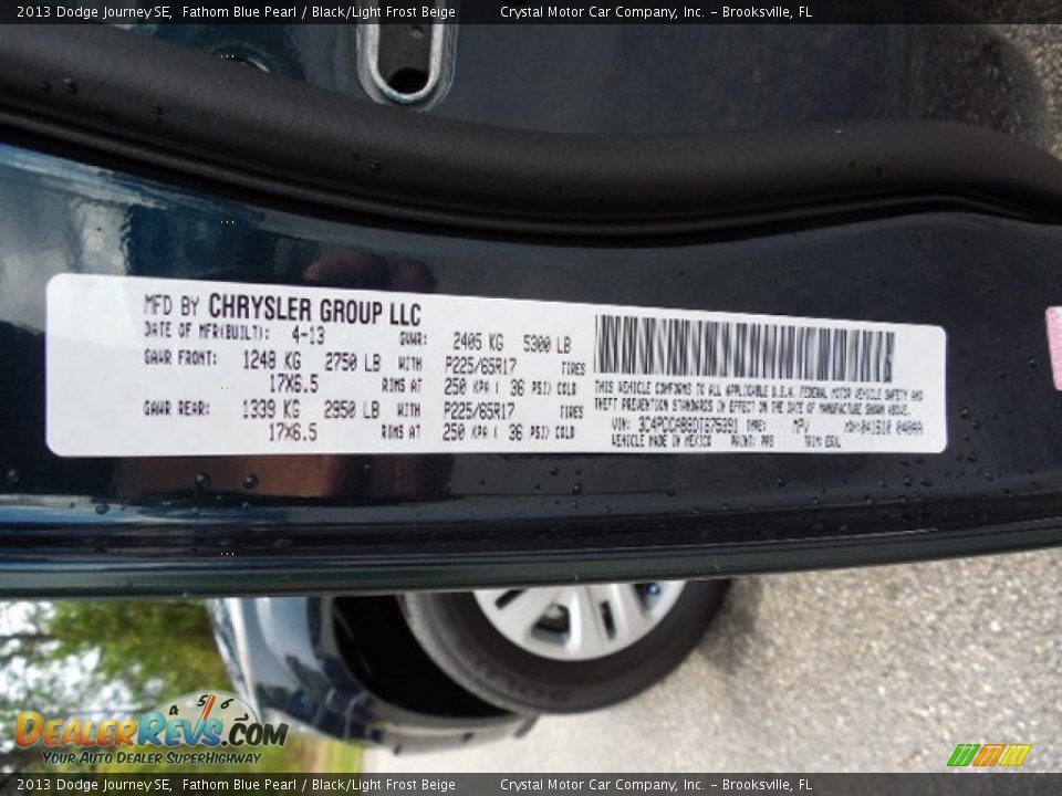 2013 Dodge Journey SE Fathom Blue Pearl / Black/Light Frost Beige Photo #23