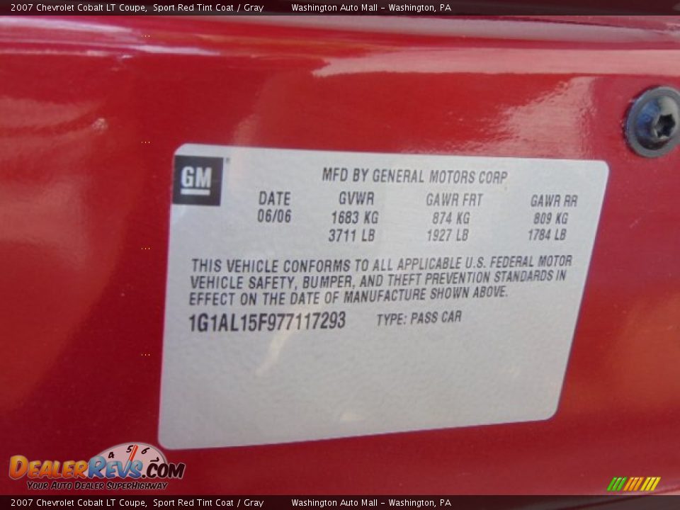 2007 Chevrolet Cobalt LT Coupe Sport Red Tint Coat / Gray Photo #19
