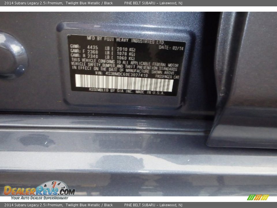 2014 Subaru Legacy 2.5i Premium Twilight Blue Metallic / Black Photo #27