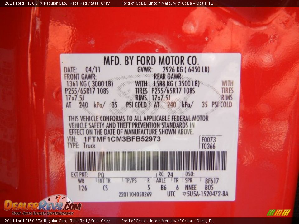 2011 Ford F150 STX Regular Cab Race Red / Steel Gray Photo #27