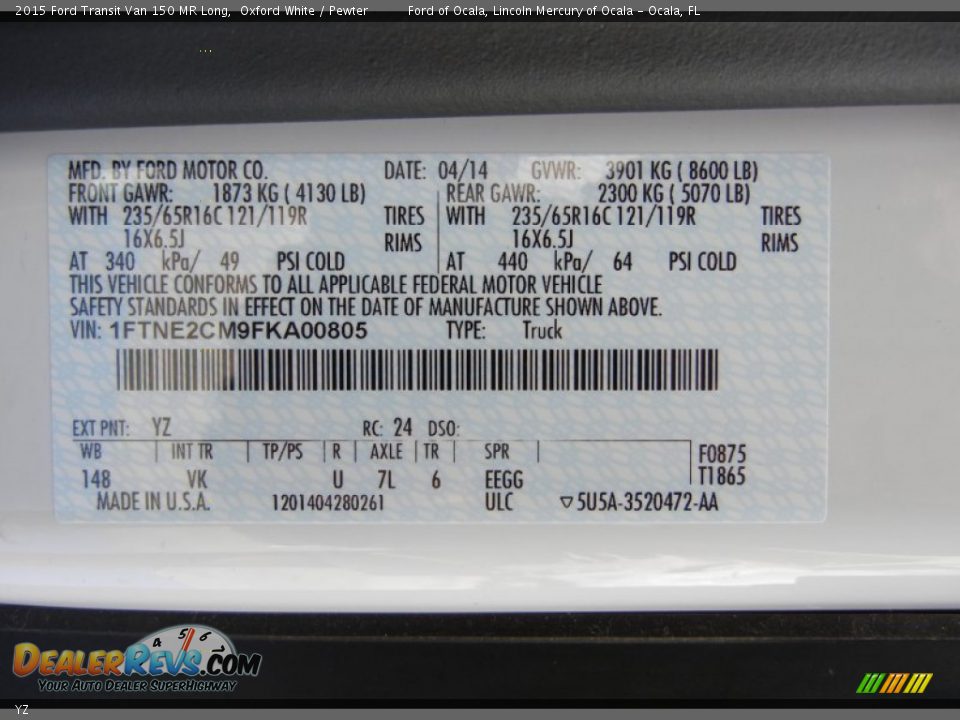 Ford Color Code YZ Oxford White