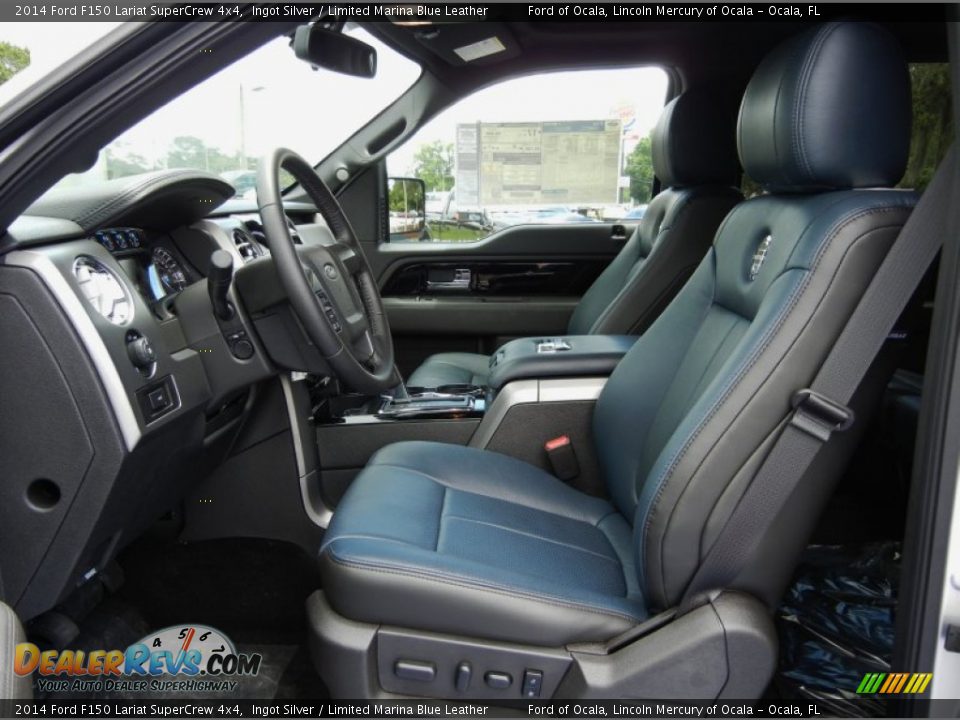 2014 Ford F150 Lariat SuperCrew 4x4 Ingot Silver / Limited Marina Blue Leather Photo #7