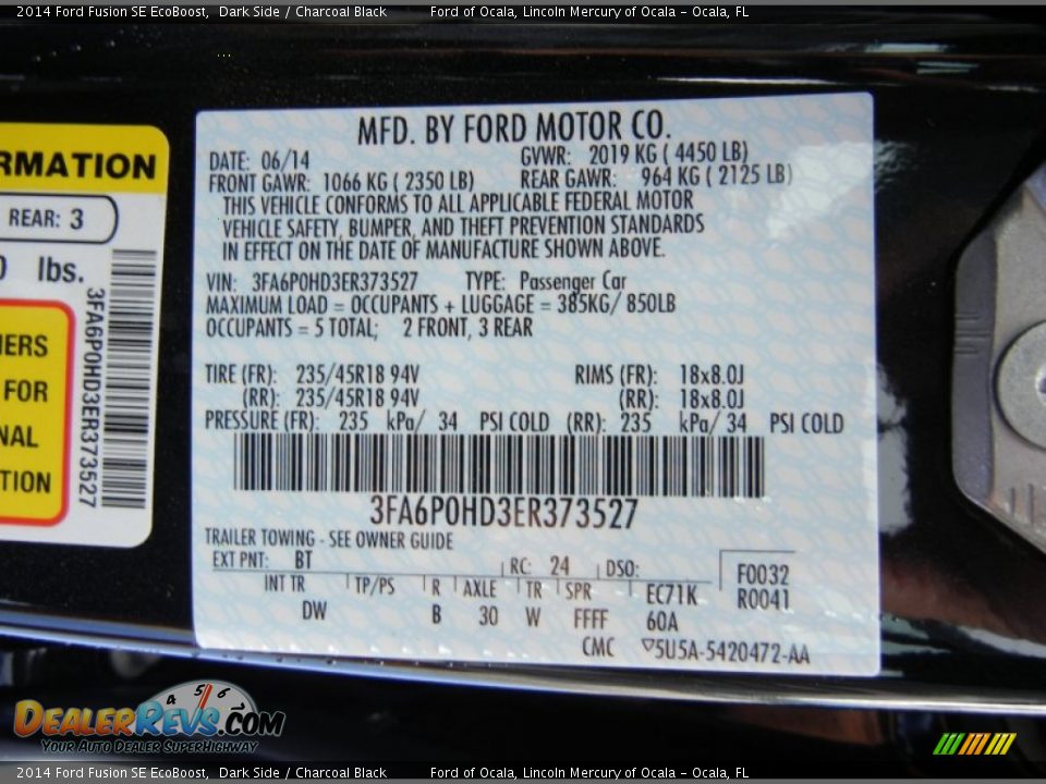 2014 Ford Fusion SE EcoBoost Dark Side / Charcoal Black Photo #13