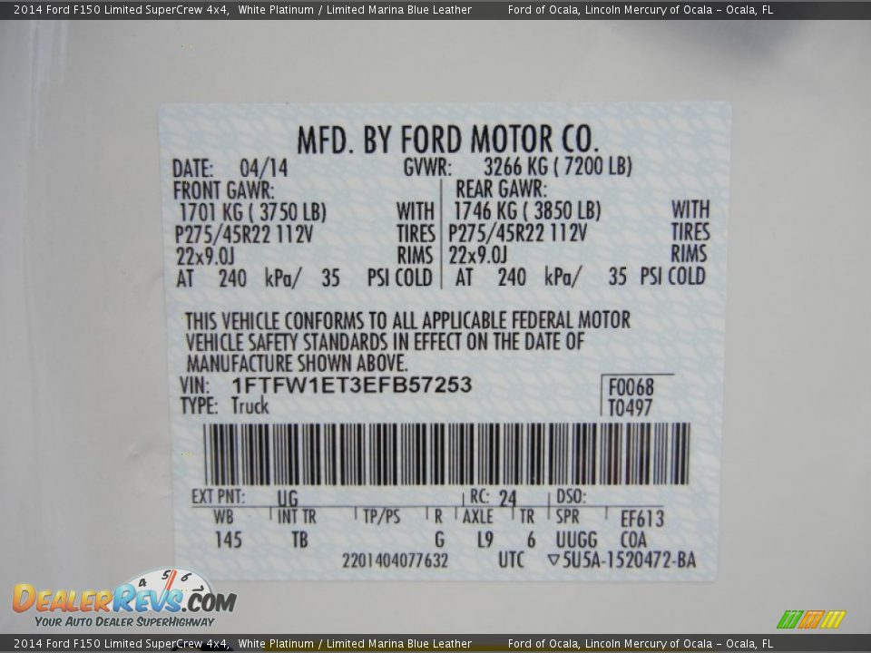 2014 Ford F150 Limited SuperCrew 4x4 White Platinum / Limited Marina Blue Leather Photo #15