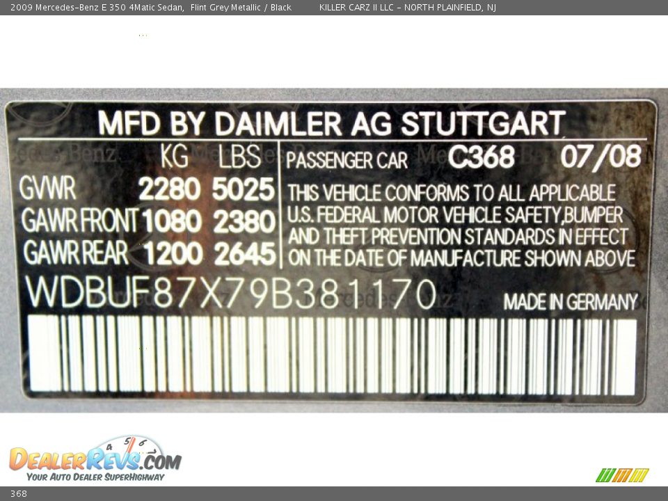 Mercedes-Benz Color Code 368 Flint Grey Metallic