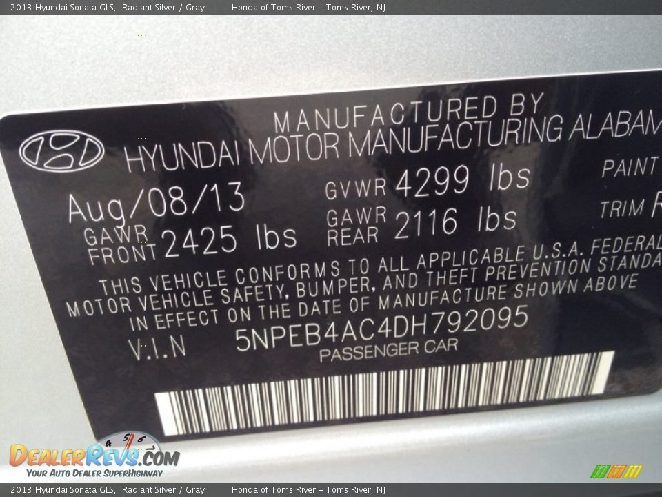 2013 Hyundai Sonata GLS Radiant Silver / Gray Photo #16