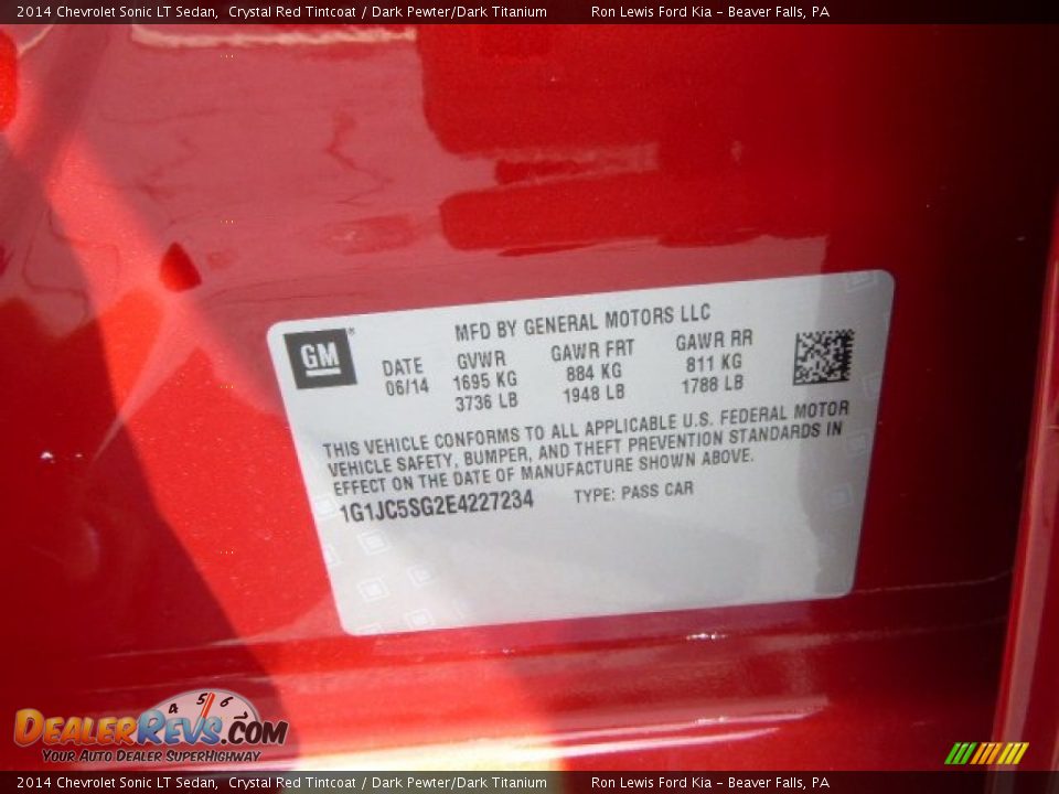 2014 Chevrolet Sonic LT Sedan Crystal Red Tintcoat / Dark Pewter/Dark Titanium Photo #20