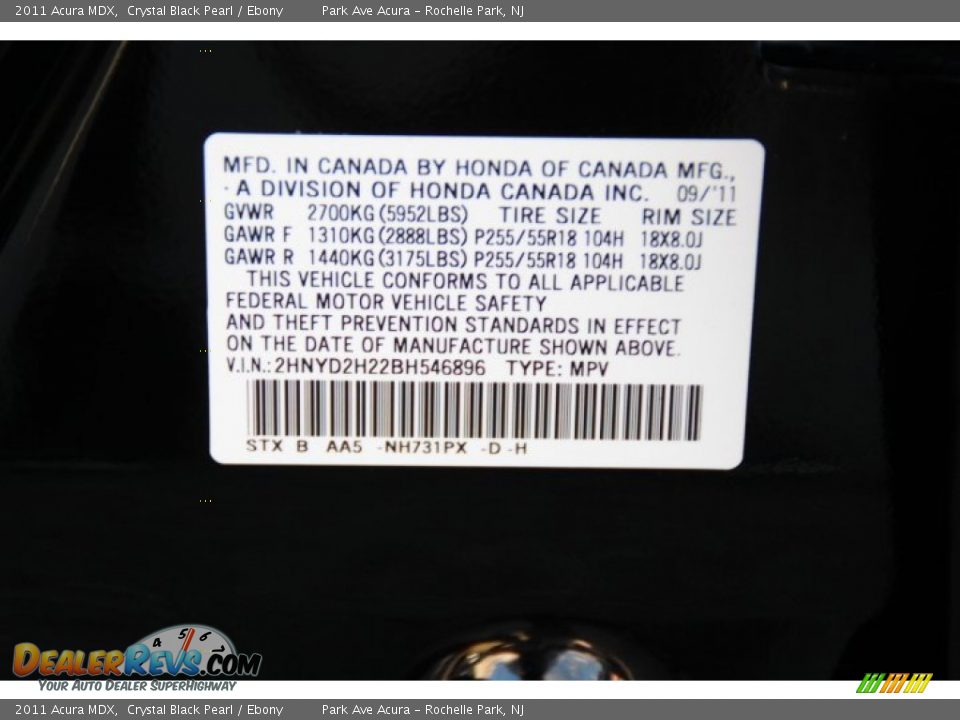 2011 Acura MDX Crystal Black Pearl / Ebony Photo #33