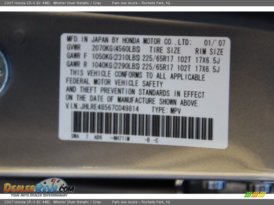2007 Honda CR-V EX 4WD Whistler Silver Metallic / Gray Photo #33