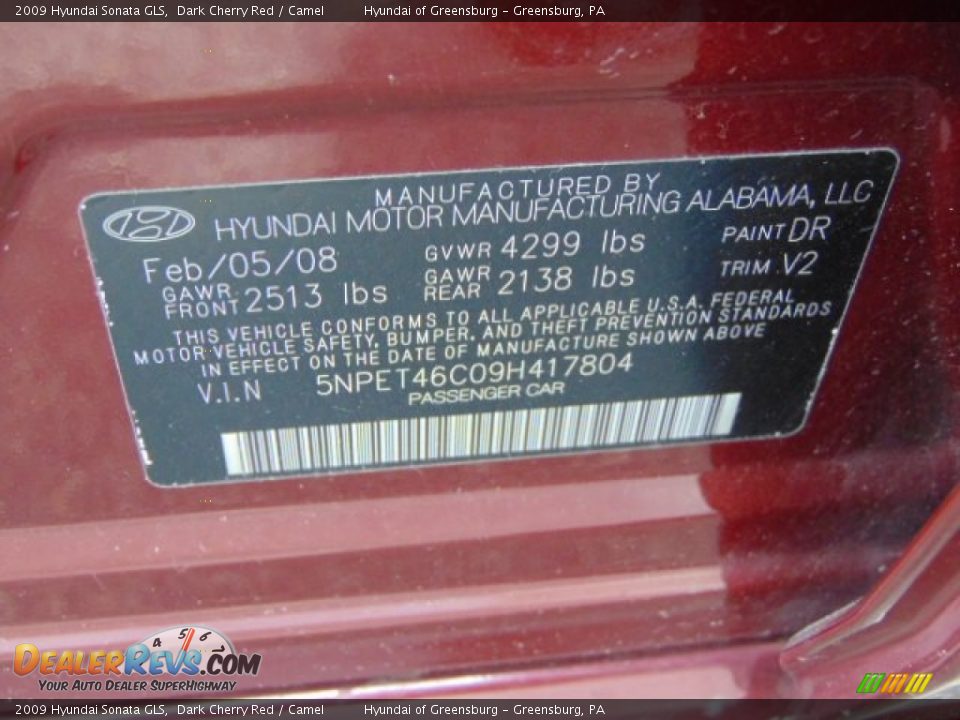 2009 Hyundai Sonata GLS Dark Cherry Red / Camel Photo #24